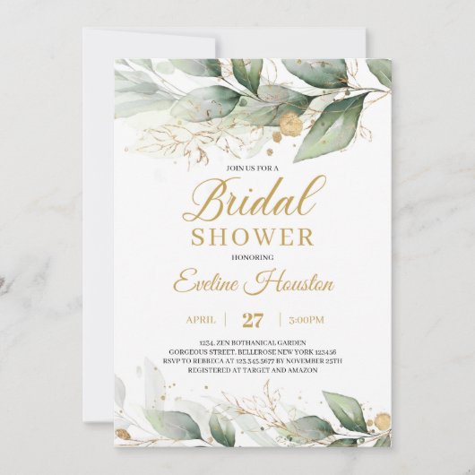 Invitation Fête des mariées feuille de verdure moderne eucaly (Devant)