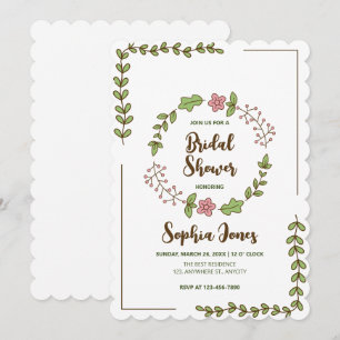 Invitation Fête des mariées Feuille verte rose