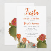 Invitation Fête des mariées Fiesta Cactus Fleurs aquarelle (Devant / Derrière)