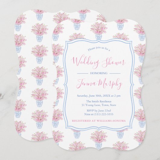 Invitation Fête des mariées Fille Rose Floral Chintz (Devant / Derrière)