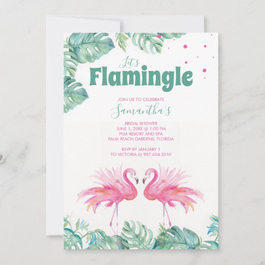 Invitation Fête des mariées Flamant rose aquarelle (Devant)