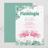 Invitation Fête des mariées Flamant rose aquarelle (Devant / Derrière)