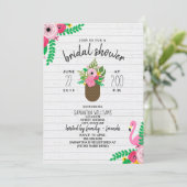 Invitation Fête des mariées Flamant rose d'ananas floral (Debout devant)