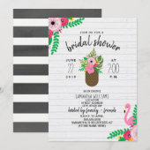 Invitation Fête des mariées Flamant rose d'ananas floral (Devant / Derrière)