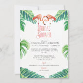 Invitation Fête des mariées Flamant rose rose feuille d'aquar (Devant)