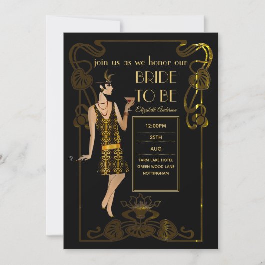 Invitation Fête des mariées Flapper Art Déco Gatsby des année (Devant)