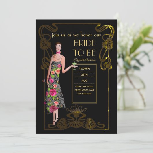 Invitation Fête des mariées Flapper Art Déco Gatsby des année (Debout devant)