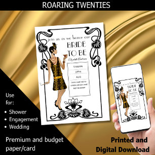 Invitation Fête des mariées Flapper Art Déco Gatsby des année