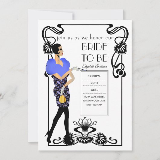 Invitation Fête des mariées Flapper Art Déco Gatsby des année (Devant)