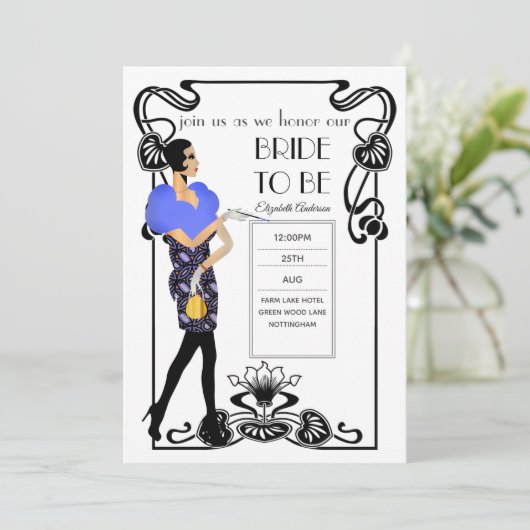 Invitation Fête des mariées Flapper Art Déco Gatsby des année (Debout devant)