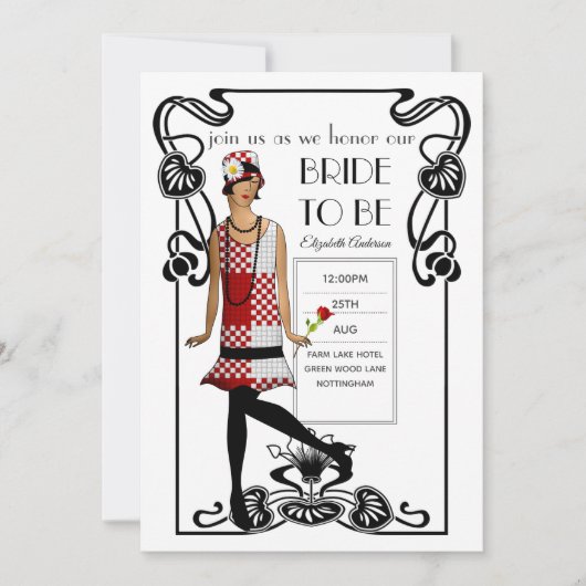 Invitation Fête des mariées Flapper Art Déco Gatsby des année (Devant)