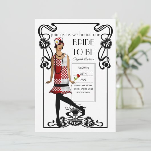 Invitation Fête des mariées Flapper Art Déco Gatsby des année (Debout devant)