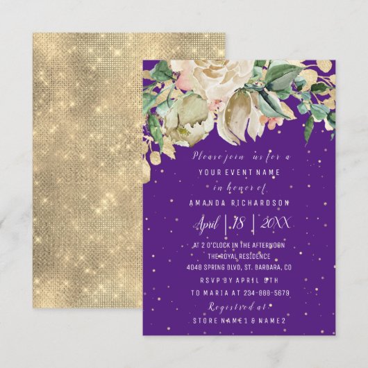 Invitation Fête des mariées Fleur Brunch Mint Confetti violet (Devant / Derrière)