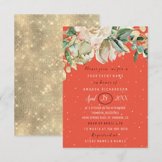 Invitation Fête des mariées Fleur Brunch Mint Coral Confetti (Devant / Derrière)