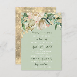 Invitation Fête des mariées Fleur Brunch Mint Green Gold Rose