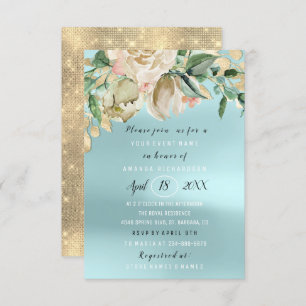 Invitation Fête des mariées Fleur Brunch Spark Gold Blue
