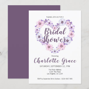 Invitation Fête des mariées Fleur Coeur Violet Blanc