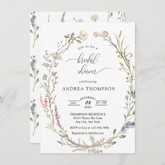 Invitation Fête des mariées fleur sauvage (Devant / Derrière)