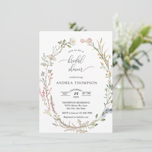 Invitation Fête des mariées fleur sauvage (Debout devant)