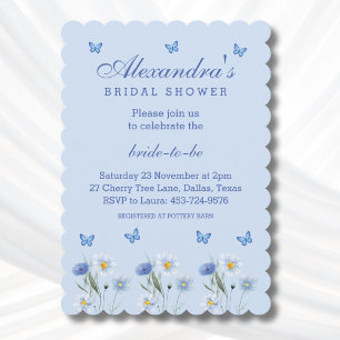 Invitation Fête des mariées Fleur sauvage à papillon bleu