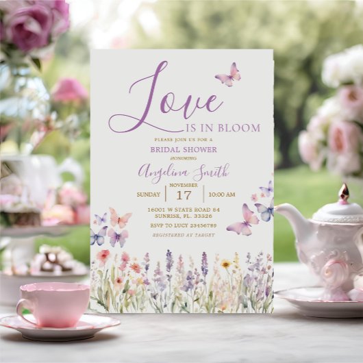 Invitation Fête des mariées fleur sauvage à papillon floral