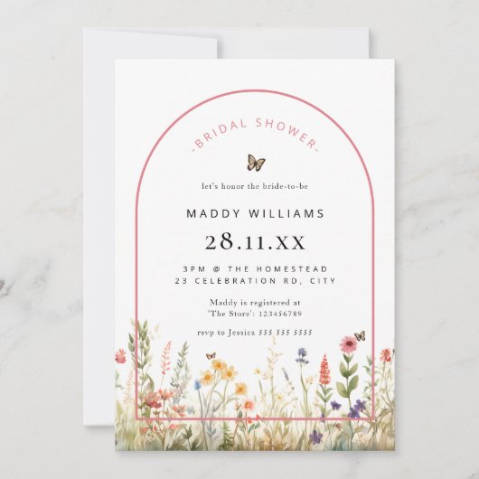 Invitation Fête des mariées Fleur sauvage Arch Butterfly (Devant)