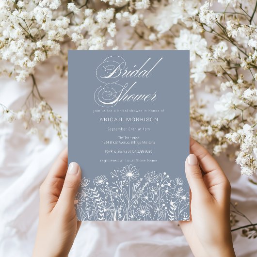 Invitation Fête des mariées Fleur sauvage bleu