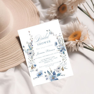 Invitation Fête des mariées Fleur sauvage bleu aquarelle