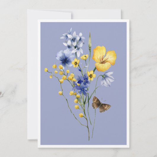 Invitation Fête des mariées Fleur sauvage bleu et jaune rusti (Dos)