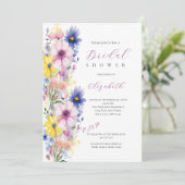 Invitation Fête des mariées fleur sauvage bleu rose jaune (Debout devant)