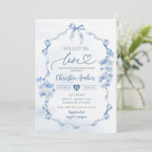 Invitation Fête des mariées Fleur sauvage Blue Bow Coquette (Debout devant)