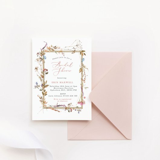Invitation Fête des mariées Fleur sauvage Bohême Gold Frame