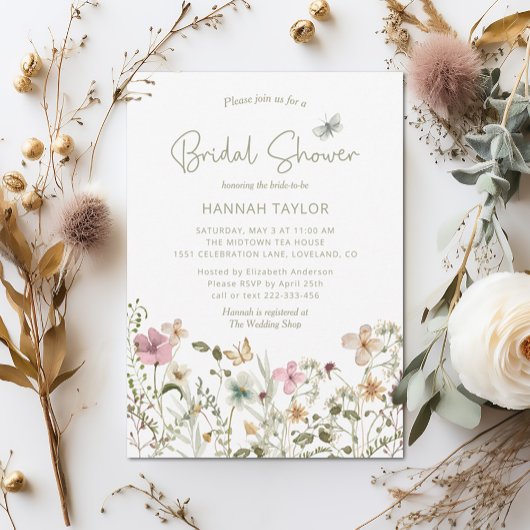 Invitation Fête des mariées fleur sauvage Boho