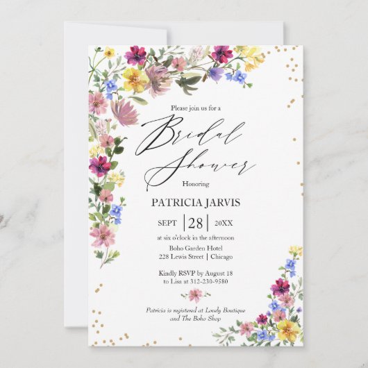 Invitation Fête des mariées Fleur sauvage Boho (Devant)