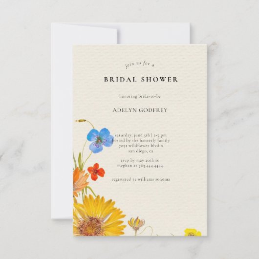 Invitation Fête des mariées Fleur sauvage Boho (Devant)