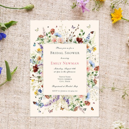 Invitation Fête des mariées Fleur sauvage Boho aquarelle
