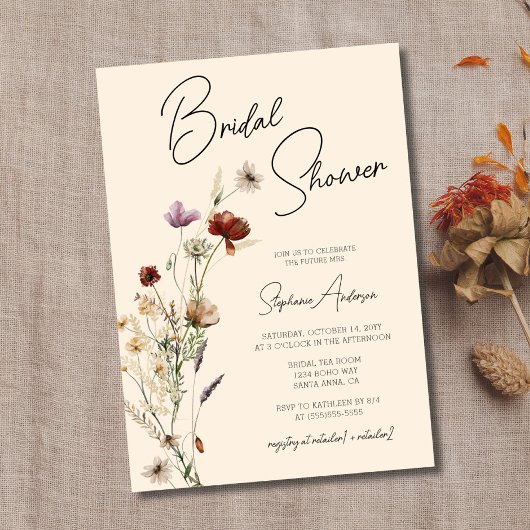 Invitation Fête des mariées Fleur sauvage Boho Automne