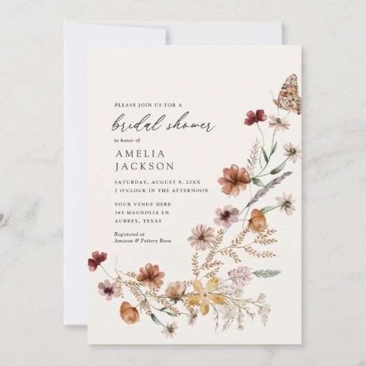 Invitation Fête des mariées Fleur sauvage Boho Fall (Devant)