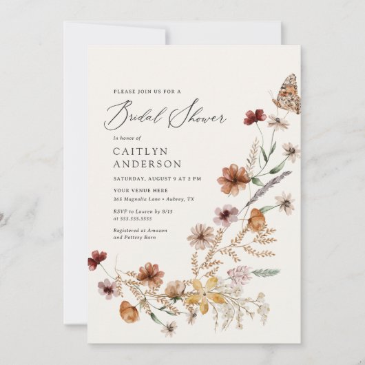 Invitation Fête des mariées Fleur sauvage Boho Fall (Devant)