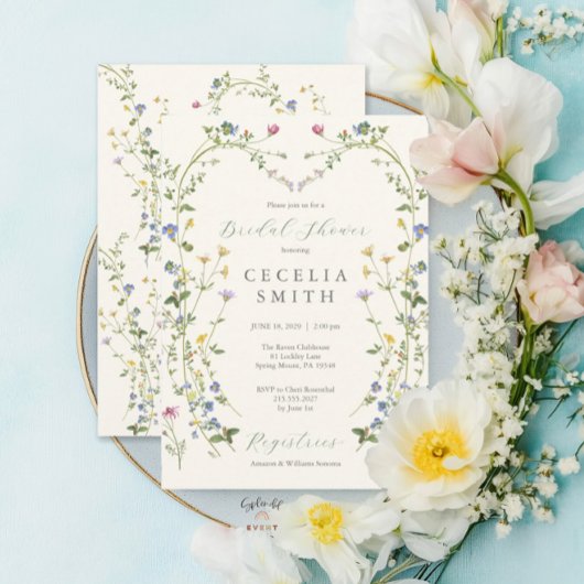Invitation Fête des mariées fleur sauvage Boho Floral Frame