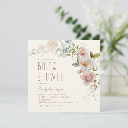 Invitation Fête des mariées Fleur sauvage Boho moderne élégan (Debout devant)