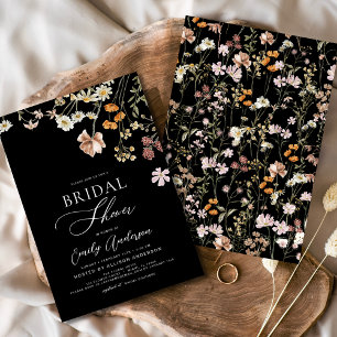 Invitation Fête des mariées Fleur sauvage Boho noir