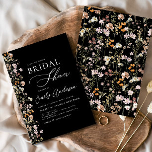 Invitation Fête des mariées Fleur sauvage Boho noir élégant