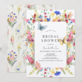 Invitation Fête des mariées fleur sauvage Bouquet & Papillon (Devant / Derrière)