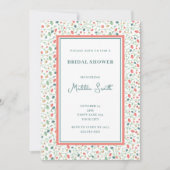 Invitation Fête des mariées Fleur sauvage corail et bleu (Devant)