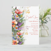 Invitation Fête des mariées Fleur sauvage corail et violet (Debout devant)
