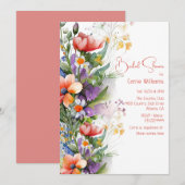 Invitation Fête des mariées Fleur sauvage corail et violet (Devant / Derrière)