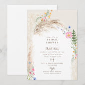 Invitation Fête des mariées Fleur sauvage Cream Boho Pampas (Devant / Derrière)