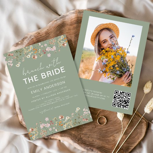 Invitation Fête des mariées Fleur sauvage de code QR Brunch P