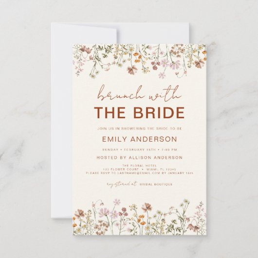 Invitation Fête des mariées Fleur sauvage de code QR Brunch P (Devant)